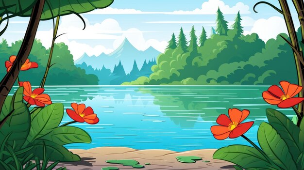 Photo enchanting forest lake serene cartoon scenery