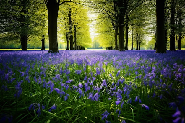 Enchanting forest with a carpet of bluebells