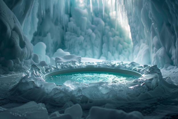 Enchanting Ice Cave and Serene Glacial Pool ice bath