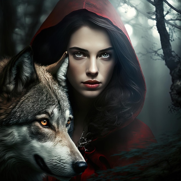 Enchanting Interpretation Gorgeous Woman Playing the Role of Little Red Riding Hood