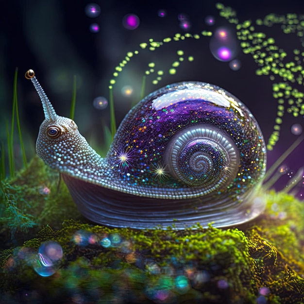 Enchanting Iridescent Snail in a Magical Forest