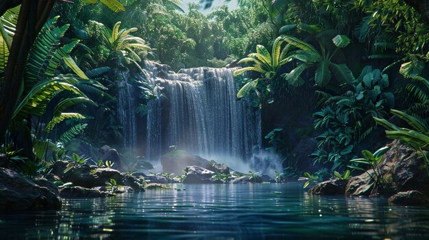 Enchanting Jungle Waterfall Scene in Lush Tropical Setting