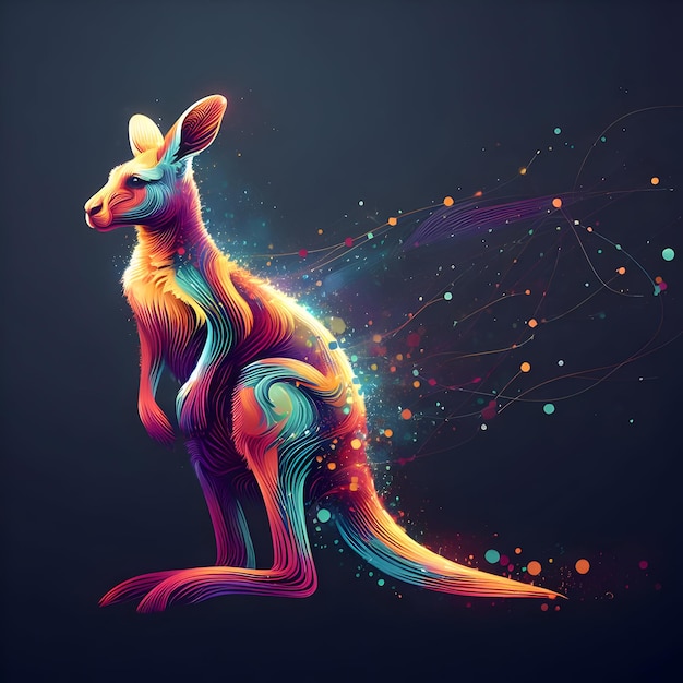 The Enchanting Luminescence A Majestic Kangaroo Radiating Vivid Bursts of Colorful Light