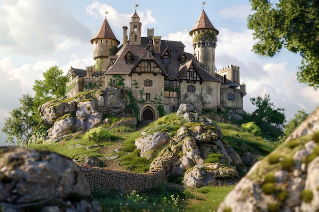 Enchanting medieval castle on a hilltop