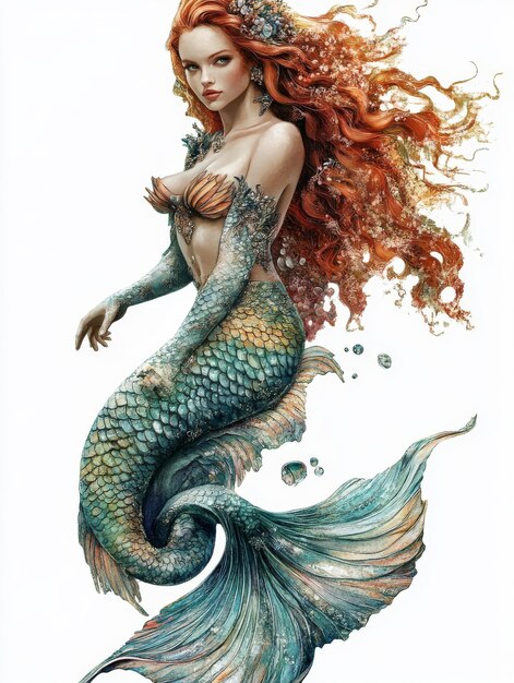 Photo the enchanting mermaid with flowing red hair