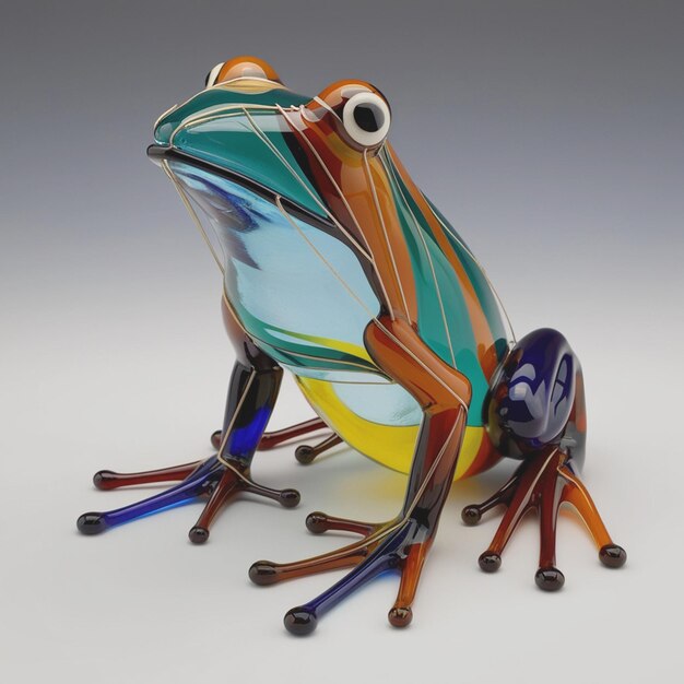 Photo enchanting molten glass artwork of a detailed frog unique and intricate design