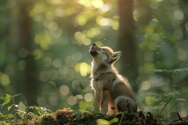 An enchanting moment frozen in time as a wolf pup generative ai