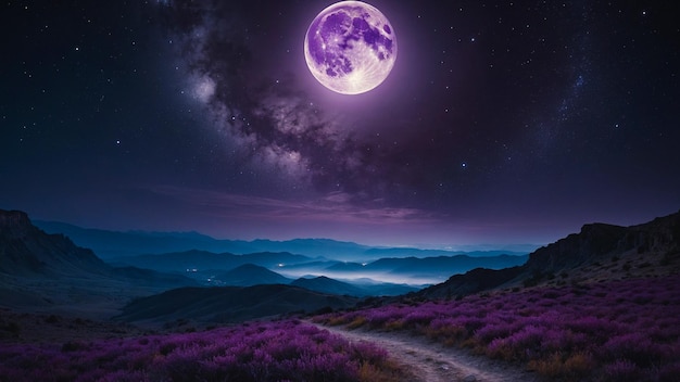 Enchanting Moonlight View Over Scenic Lavender Wilderness