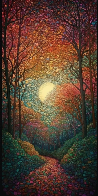 Enchanting NeoImpressionist Landscape of a Mystical Forest