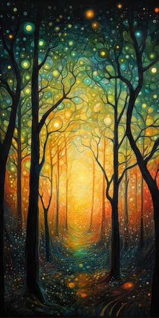 Enchanting NeoImpressionist Landscape of a Mystical Forest