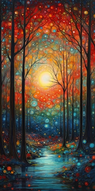 Enchanting NeoImpressionist Landscape of a Mystical Forest