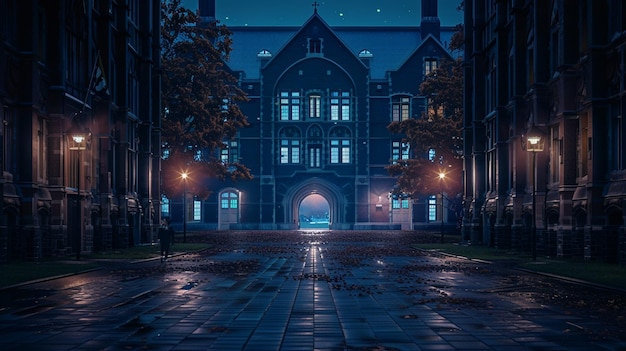 Enchanting Night View of University Campus