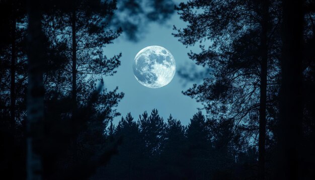 Photo enchanting nighttime forest illuminated by a full moon a captivating photography experience