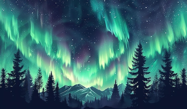 Enchanting northern lights over tranquil forest landscape