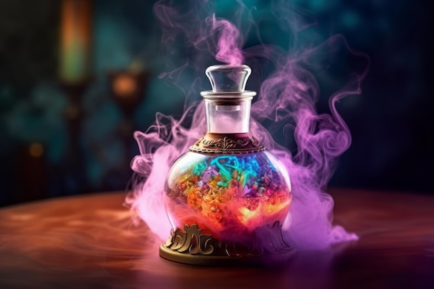 Enchanting Poison Potion on Table in Colorful Fairy Tale Style Generative AI