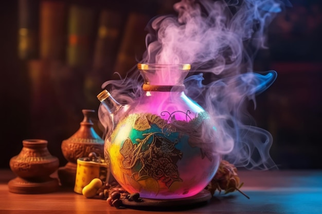 Enchanting Poison Potion on Table in Colorful Fairy Tale Style Generative AI