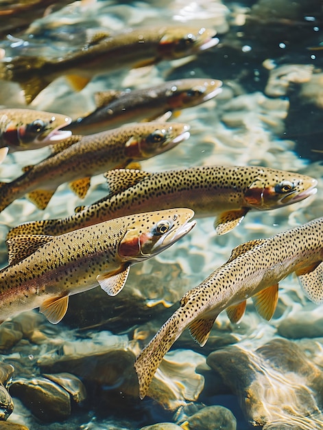 Photo enchanting rainbow trout swimming in crystalclear waters