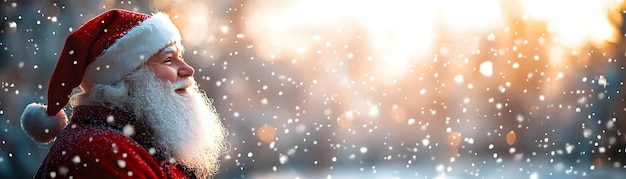 Photo enchanting santas winter wonderland capture the magic of santa amidst soft bokeh lights a snowy