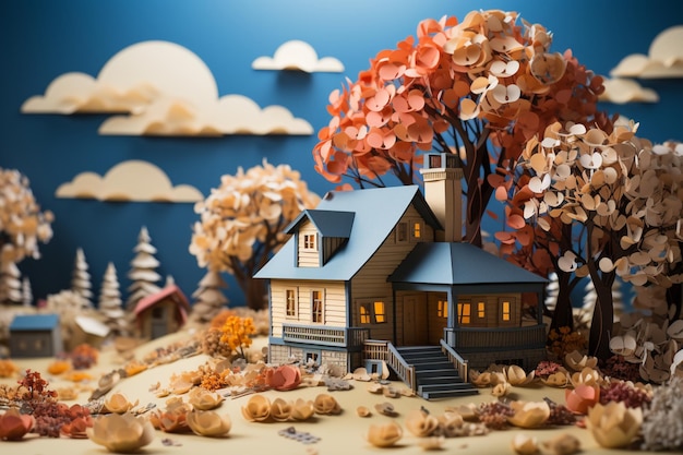 Enchanting scene Konica Big Miniinspired paper house on a wood background