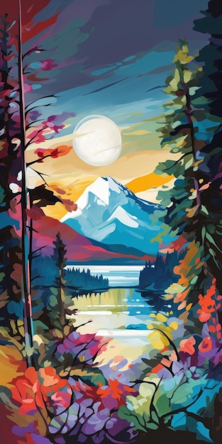 Enchanting Seashore Illustration Of Mountains And Trees In Colorado