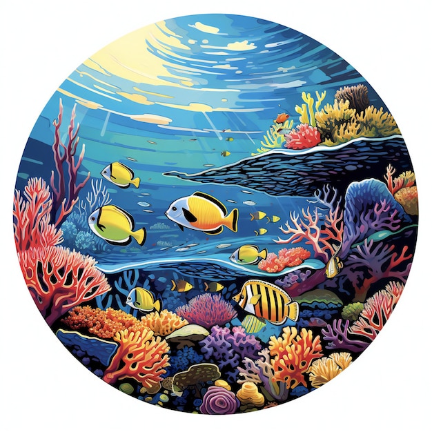 An enchanting sticker design with the underwater sea environment