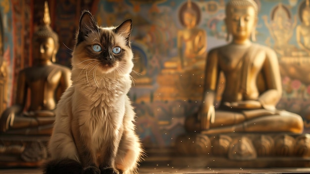 Enchanting Thai Cat in Buddhist Temple