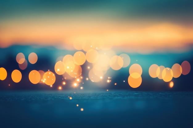 Enchanting twilight bokeh lights on urban street