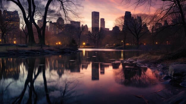 Photo enchanting twilight in urban oasis park