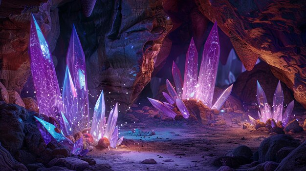 Photo enchanting underground crystal cave scene