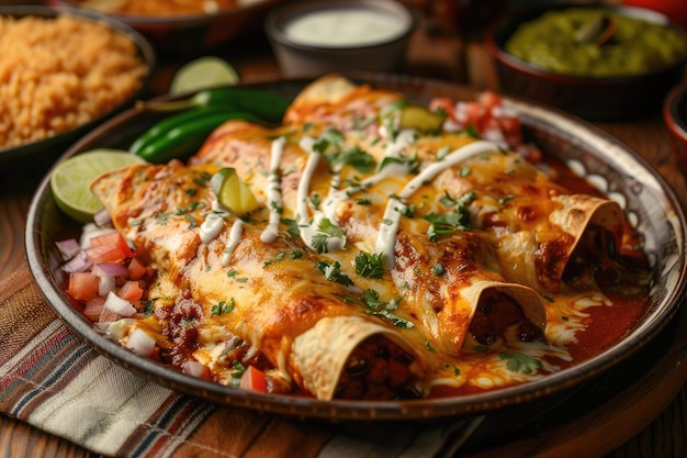 Photo enchiladas on kitchen table professional advertising food photography