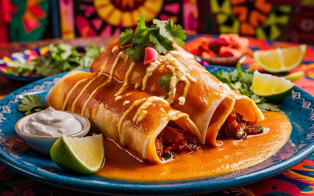 Enchiladas Mexico Food with Mexico Background