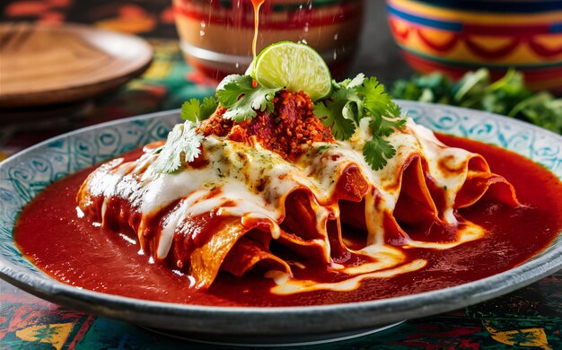 Enchiladas Mexico Food with Mexico Background