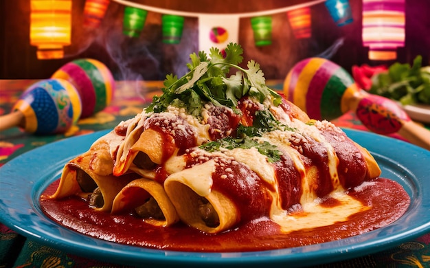 Enchiladas Mexico Food with Mexico Background