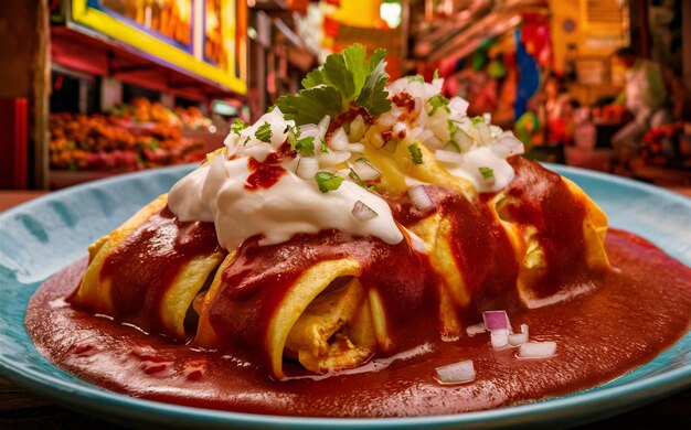 Enchiladas Mexico Food with Mexico Background