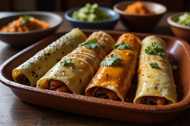 Enchiladas served in a traditional mexican restaurant