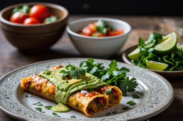 Enchiladas with avocado lime and fresh herbs