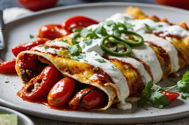 Enchiladas with roasted peppers and chipotle cream