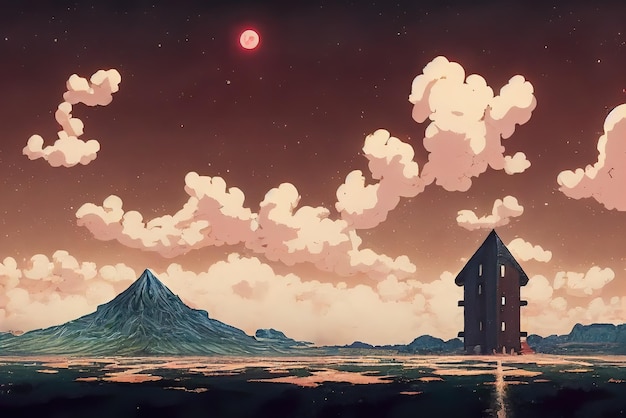 End of the World in Ghibli Art Style Concept Illustration