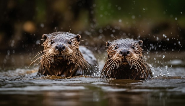 Endangered seal and sea lion playfully looking for fish underwater generated by AI