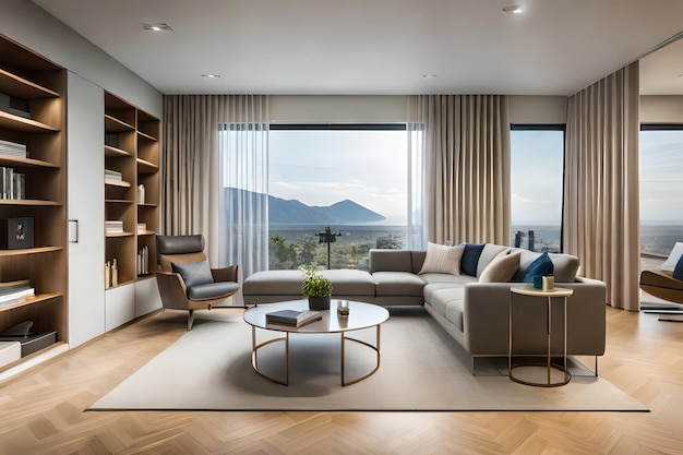 endant lights hanging on ceiling in modern kitchen and cushions arranged on sofa in living room