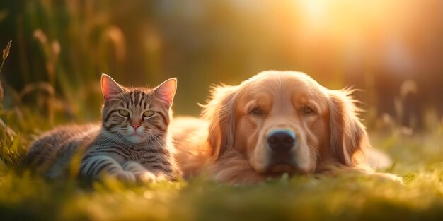 Endearing image of a cat and a dog peacefully coexisting and showing mutual respect promoting harmony on International Cat Day Generative AI