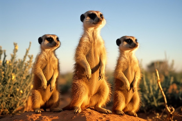 An endearing image of meerkats standing on alert symbolizing vigilance teamwork and the protectiv