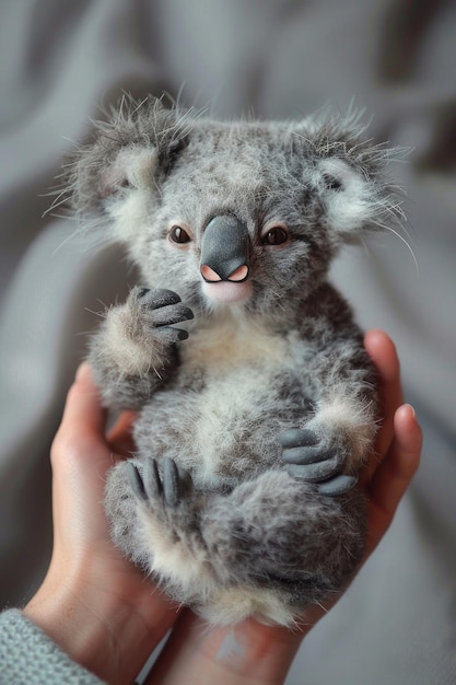 The endearing image of a person cradling a fluffy koala plush toy