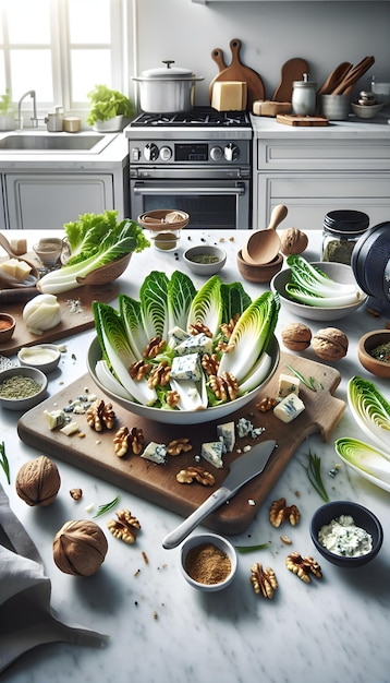 Endive Salad with Blue Cheese Walnuts on Marble Counter