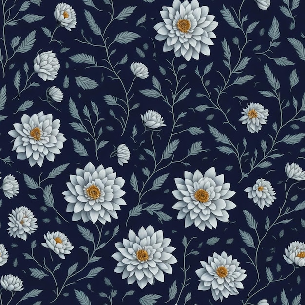 Endless background of chrysanthemums on a blue background retro pattern Generative AI idea for packing or wrapping gifts or flowers