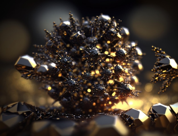 An endless fractals made of black and gold crystals natural gemstone Generative AI technology