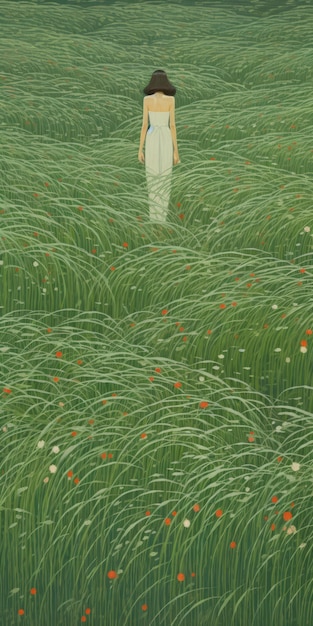 Endless Lawn A Trompel39oeil Illustration Of A Woman Walking In A Field Of Wild Poppies