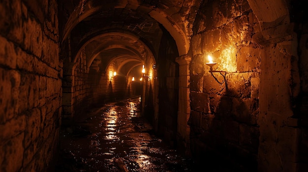 Endless Medieval Underground with Flickering Torches