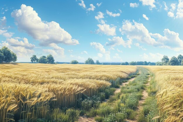 Photo endless ripe wheat fields panoramic view cut out