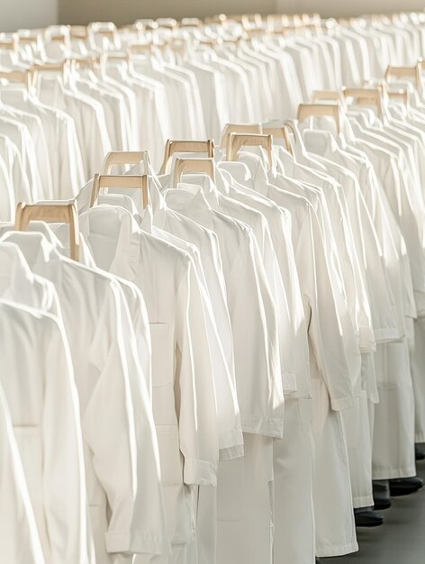 Photo endless rows of white lab coats occupying the entire space